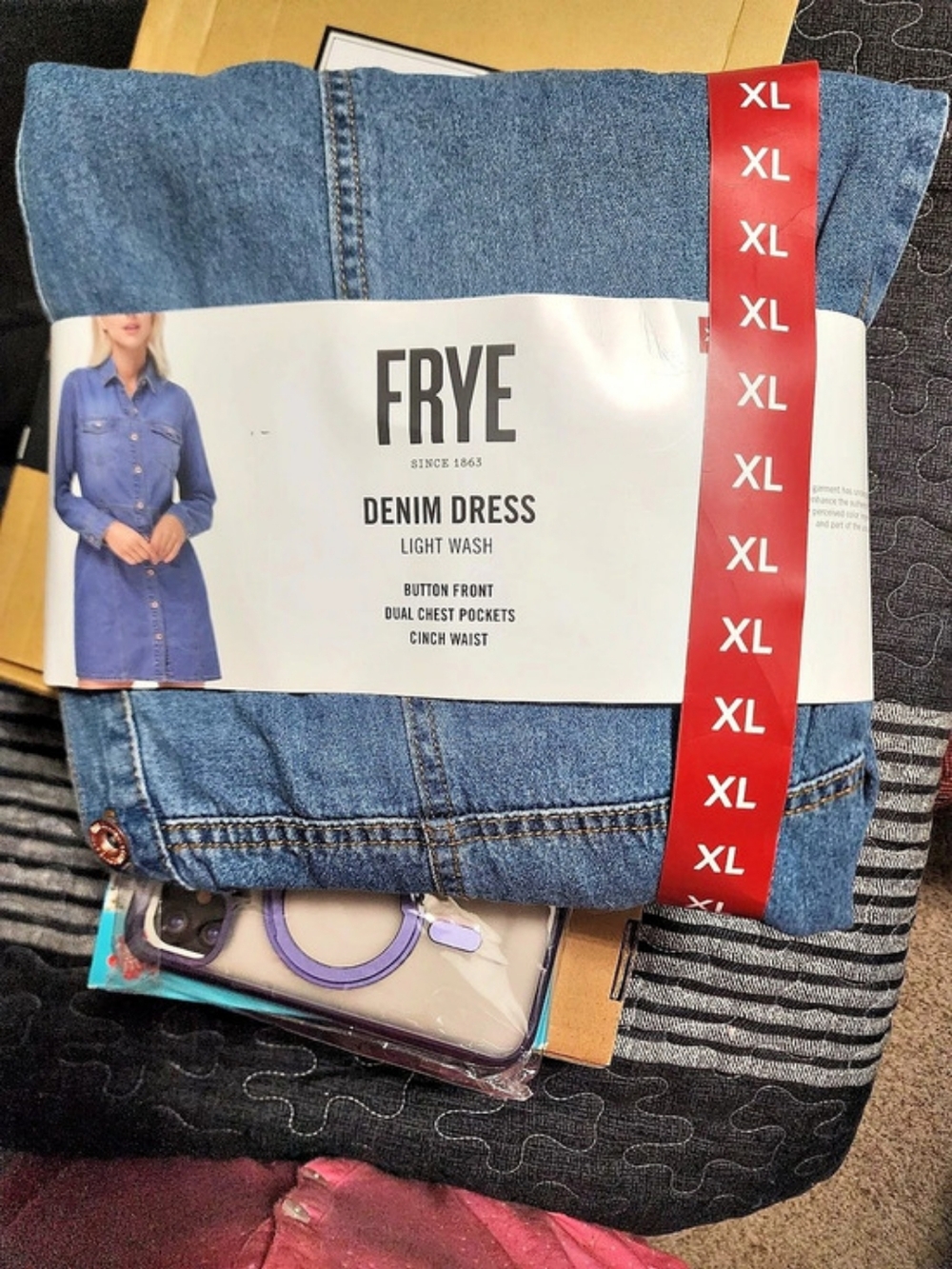 FRYE Denim Dress Light Wash in Blue Size XL